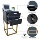 Ver imagem 3 de Mesa de Cabeceira Industrial 30cm Preto 2 Gavetas Pés Ferro Dourado para Quarto Cama