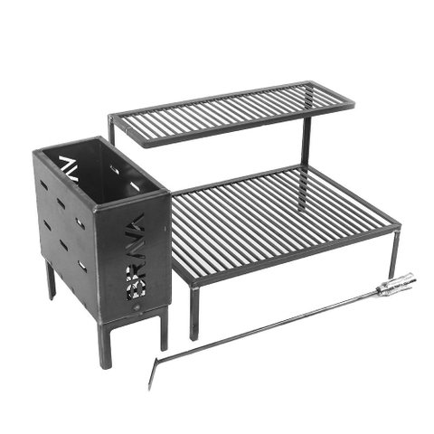 Kit Parrilla Grelha Uruguaia Rústica 80cm + Caixa Firebox