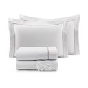 Ver imagem 3 de Roupa de Cama Solteiro de Algodão 200 Fios Liso Branco com Detalhe em Rosê 3 Peças