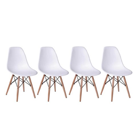 Conjunto 4 Cadeiras Eiffel Base Madeira – Branco