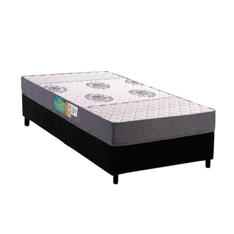 Cama Box Solteiro: Colchão Espuma D45 Polar Pérola Grey + Base Crc Suede Black (88x188)
