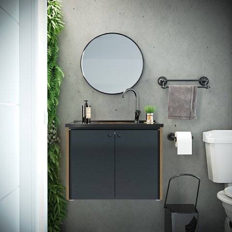 Gabinete para Banheiro 49x60,6cm Fenix Preto/Madeirado