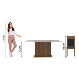Conjunto Sala de Jantar Madesa Atlanta Mesa Tampo de Vidro com 6 Cadeiras Rustic/Preto/Sintético Pre - 9