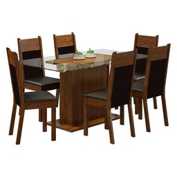 Conjunto Sala de Jantar Madesa Atlanta Mesa Tampo de Vidro com 6 Cadeiras Rustic/Preto/Sintético Pre - 2