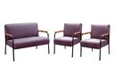 Ver imagem 1 de Kit Namoradeira + 2 Poltronas Jade Braços Metal Decoração Recepção Sala - Veludo Roxo