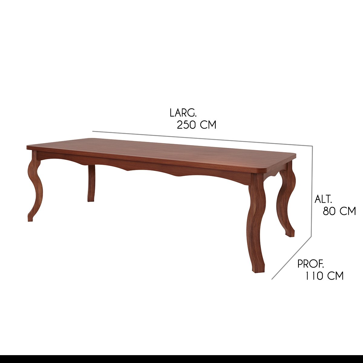 Mesa de Jantar para 8 Cadeiras Barcelona 250 x 110 cm Pés Luiz XV Madeira Maciça Imbuia - RMI - 2