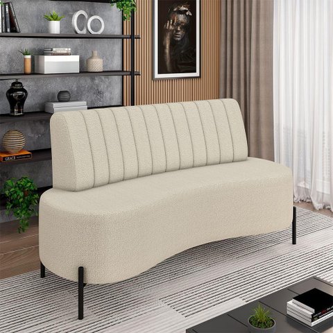 Sofá Living Decorativo 2 Lugares 1,60m Katara Pés de Ferro Bouclê Off White G33 - Gran Belo