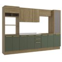 Ver imagem 1 de Armário de Cozinha Modulada Completa Reta 7 Peças 3,20m Botanic Kappesberg - Nogueira/verde Oliva