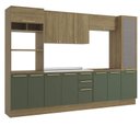 Ver imagem 1 de Armário de Cozinha Modulada Completa Reta 7 Peças 3,20m Botanic Kappesberg - Nogueira/verde Oliva
