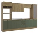 Ver imagem 1 de Armário de Cozinha Modulada Completa Reta 7 Peças 3,20m Botanic Kappesberg - Nogueira/Verde Oliva