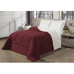 Coberdrom Casal Queen Dupla Face Sherpa Manta Felpuda Vinho - 1