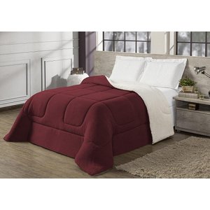 Coberdrom Casal Queen Dupla Face Sherpa Manta Felpuda Vinho