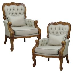 Kit 2 Poltrona Clássica Imperador Verniz Imbuia e Linho Bege Claro Soberati Poltrona Decorativa Clás - 1 Kit 2 Poltrona Clássica Imperador Verniz Imbuia e Linho Bege Claro Soberati Poltrona Decorativa Clás - 1