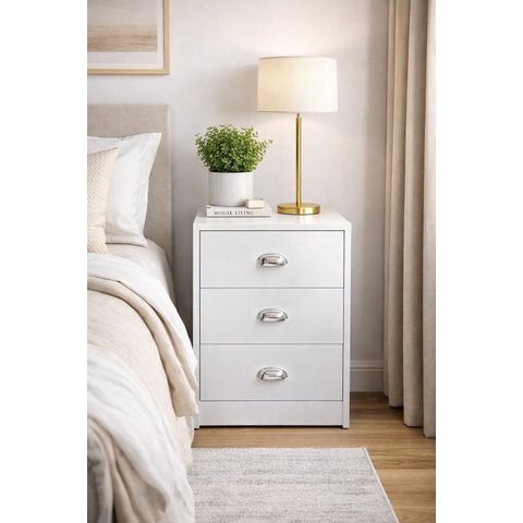 Armário para cabeceira de cama  100% mdf - branco 3 gavetas