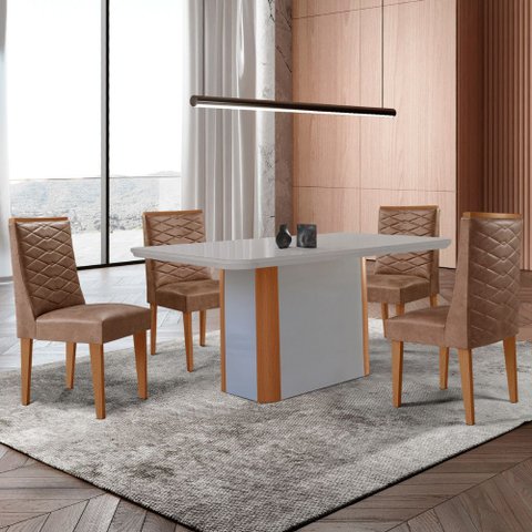 Mesa de Jantar Isadora 120cm Tampo Mdf com Vidro com 4 Cadeiras Safira
