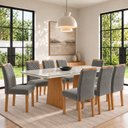 Ver imagem 1 de Conjunto Sala de Jantar 8 Lugares Retangular Tampo Vidro/MDF 200x90cm Mesa Lyra e Cadeiras Carol