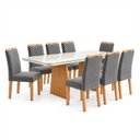 Ver imagem 2 de Conjunto Sala de Jantar 8 Lugares Retangular Tampo Vidro/MDF 200x90cm Mesa Lyra e Cadeiras Carol