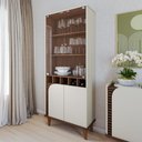 Ver imagem 1 de Cristaleira com Vidro 4 Portas e Adega Retrô 70cm Multimóveis Crcol-CRI009 Off White/Nogueira