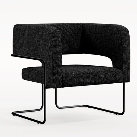 Poltrona Decorativa Scarlett D02 Base de Aço Preto Linho Chumbo C-465 - Lyam Decor