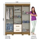 Ver imagem 4 de Guarda Roupa Solteiro Cromi com 6 Portas e 2 Gavetas Nature/off White - Móveis Briz