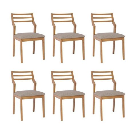 Kit 6 Cadeiras para Sala de Jantar Estofadas Damasco Bege/Madeira
