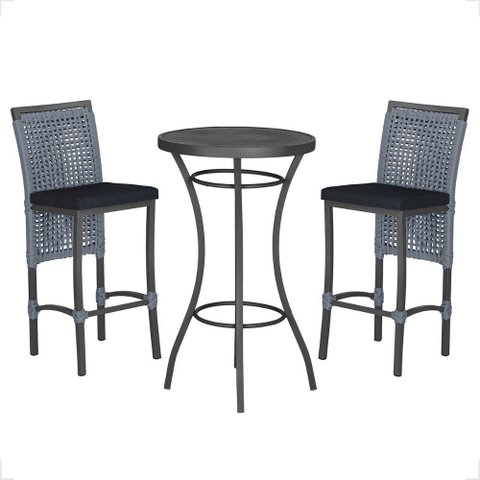 Mesa Bistro e 2 Banquetas Roma Preta Corda Náutica 12 Trama Original