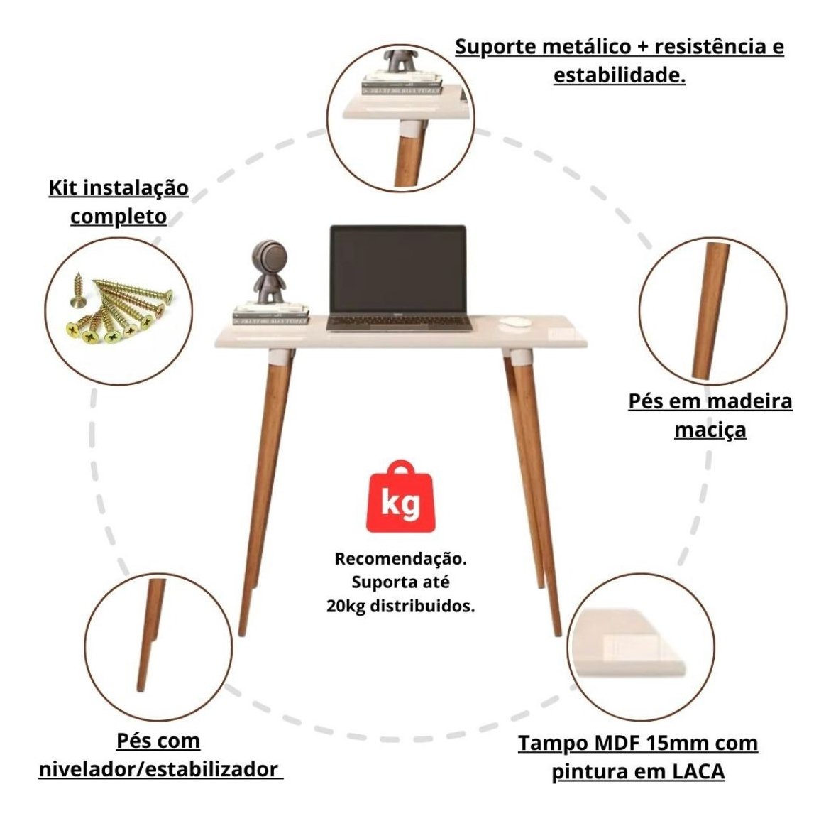 Mesa Escritório Escrivaninha Mesinha Computador Estudo Retrô - 4