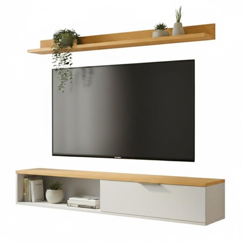 Rack Tv 55 Pol. Suspenso 136cm 1 Porta Lila Off/nature Z49 - Mpozenato