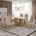 Ver imagem 1 de Mesa de Jantar Dora 160x80 Vidro 40 mm Cinamomo Off White com Kit 6 Cadeiras Linho Bege - Valdemó