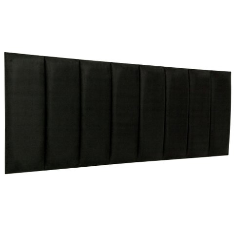 Cabeceira Queen Veludo Preto Placa Modulada Estofada Ripada Adesiva