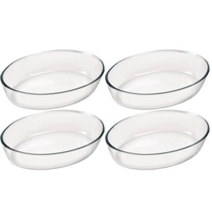 Kit 4 Assadeiras Travessas Formas Médias de Vidro Temperado Oval 2,4 L Marinex