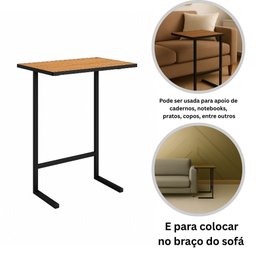 Mesinha Lateral Apoio Sofa Pés de Ferro Industrial Madeirado - 5