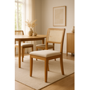 Ver imagem 1 de Kit 6 Cadeiras de Jantar Palha Estofadas Linho Bege com Tela Rubi Premium Madeira Maciça Mel