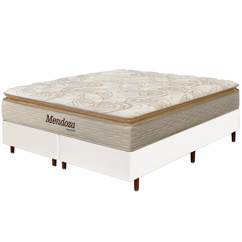 Cama Box Branca + Colchão King Size Mendoza Molas Ensacadas Pillow Top 193x203x71cm - Extra Macio