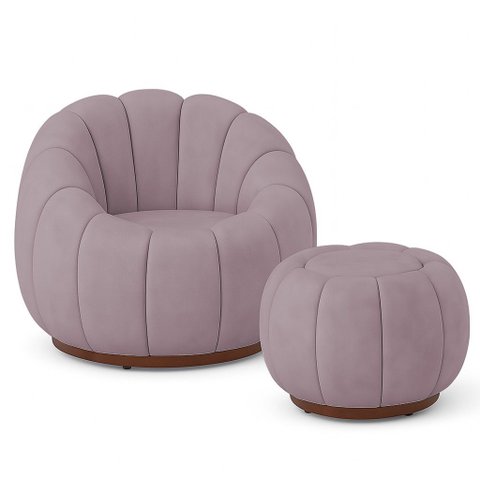 Poltrona Decoratica Orgânica Fixa com Puff Nuvem Veludo Rose - Loja Sheep