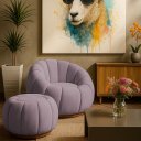 Ver imagem 2 de Poltrona Decoratica Orgânica Fixa com Puff Nuvem Veludo Rose - Loja Sheep