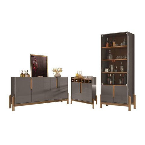 Conjunto para Sala Eron Completo Seville 6 Portas MDF-MDP 170cm Cinza Pérola Cedro