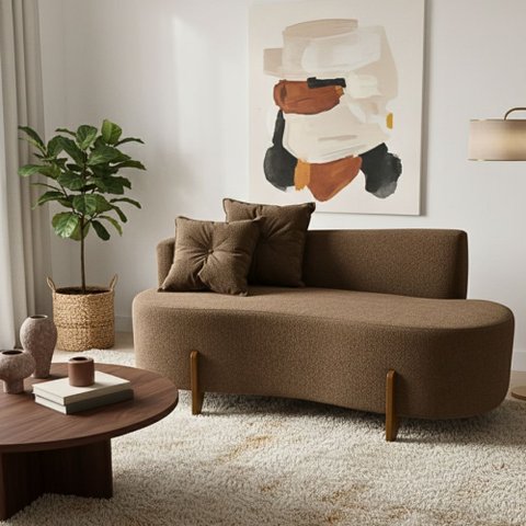 Kit 02 Sofá Orgânico 2LUGARES c/2 Almofadas Curvo Sala Recepção Boucle Cappuccino - Montanaris Decor