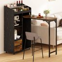 Ver imagem 2 de Bancada Balcão/mesa de Cozinha com Mesa Dobrável e 2 Gavetas Preto e Madeira