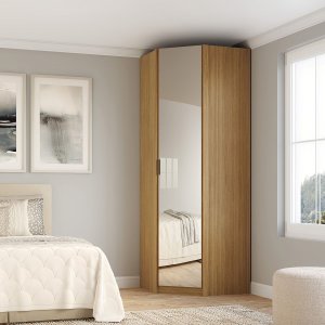 Guarda Roupa Modular 1 Porta Espelho Canto 45 Altezza Belmax:freijó