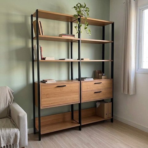 Estante para Livros 100% MDF 1 Porta 2 Gavetas com Nichos e Prateleiras 144x185x32cm