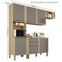 Ver imagem 3 de Cozinha Compacta Modulada 4 Peças 5 Portas 2 Gavetas Pérola Cinza/Jequitibá/Granizo