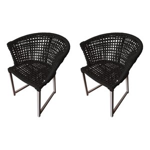 Kit 2 Cadeiras de Jantar Area Externa Salinas em Corda Naútica Base Alumínio Rami - Preta