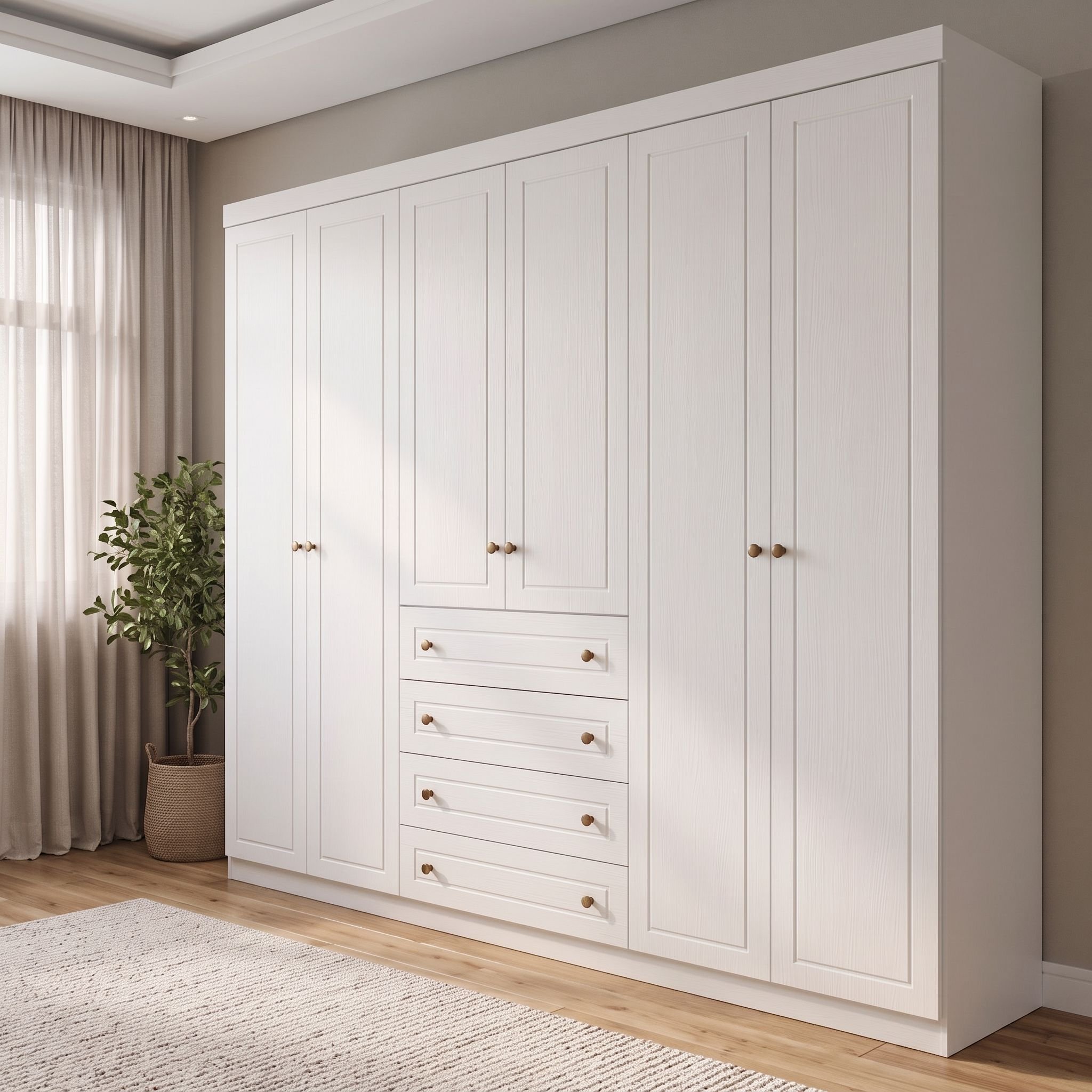 Guarda-Roupa Casal 6 Portas 4 Gavetas Branco Nova York