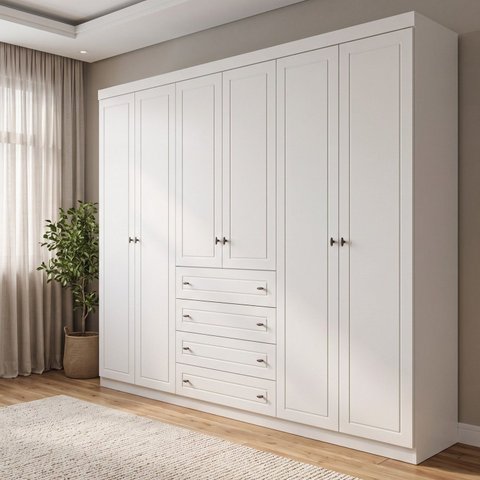 Guarda-Roupa Casal 6 Portas 4 Gavetas Branco Nova York