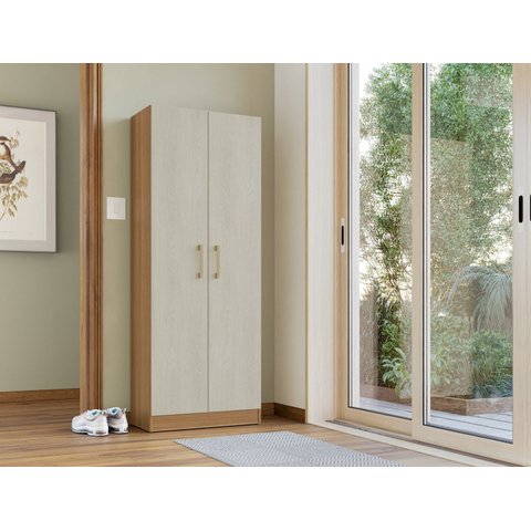 Armário Multiuso 2 Portas 4 Prateleiras Freijo e Oak