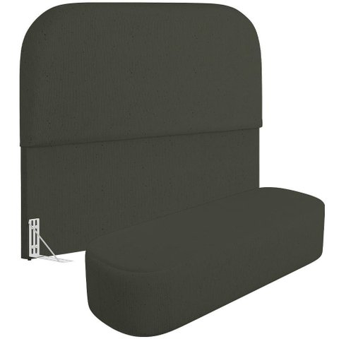 Cabeceira Cama Box King 195cm Lanna com Puff Recamier Doha W01 Linho Verde Musgo - Lyam Decor