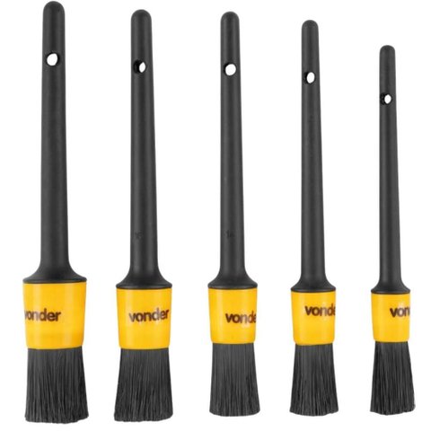 Kit 5 Pincéis Lavagem Limpeza Detalhamento Automotivo Vonder Estética Carro Moto