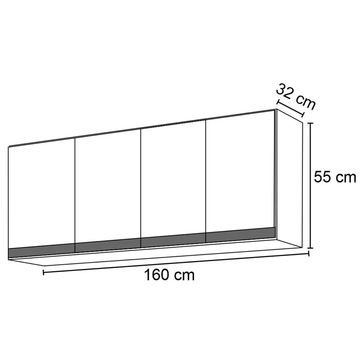 Armário Aéreo Andréia 4 Portas 160cm Preto Ajl Móveis - 4