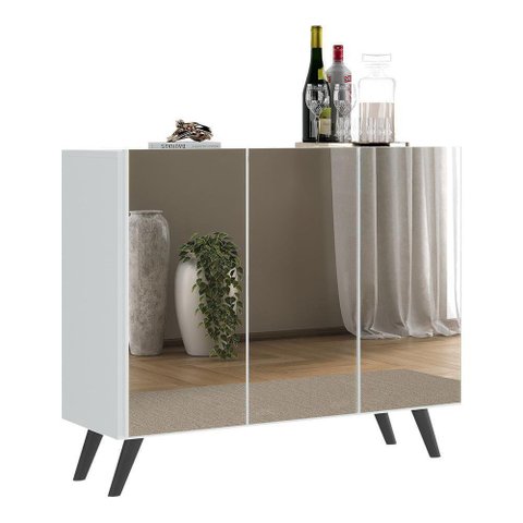 Aparador Buffet 2 Portas Com Espelho Retrô Vegas V3613 Branco/Preto Branco/Preto